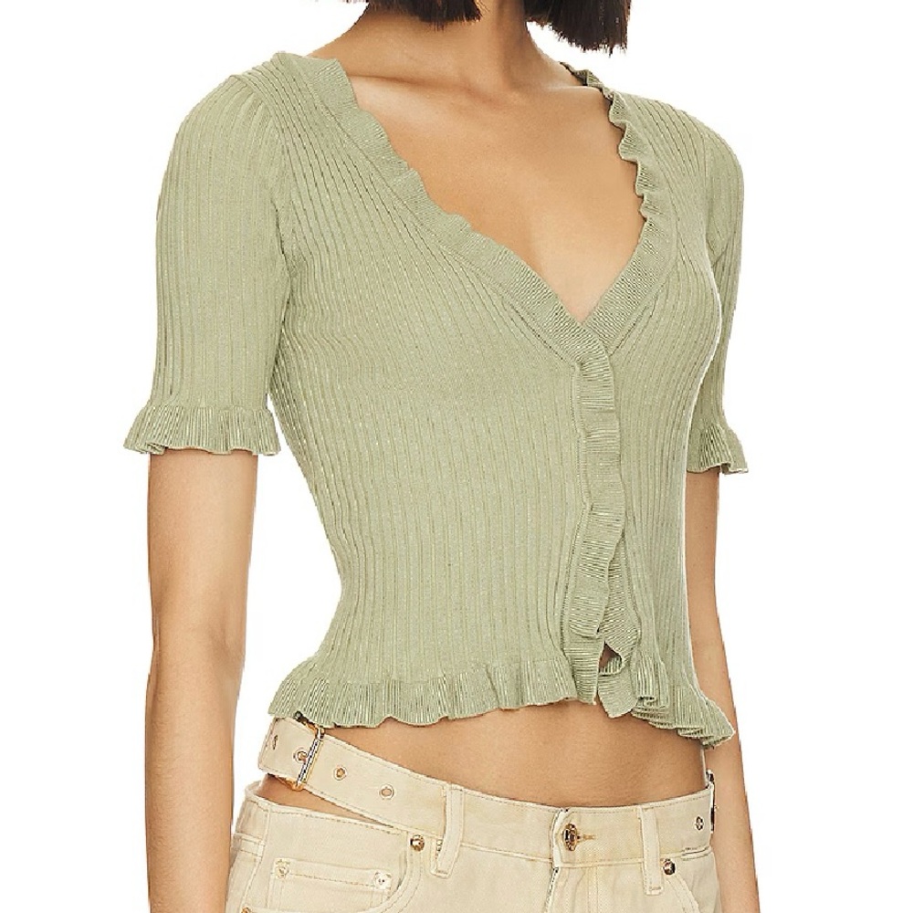 Lovers + Friends Green Puff Sleeve Blouse